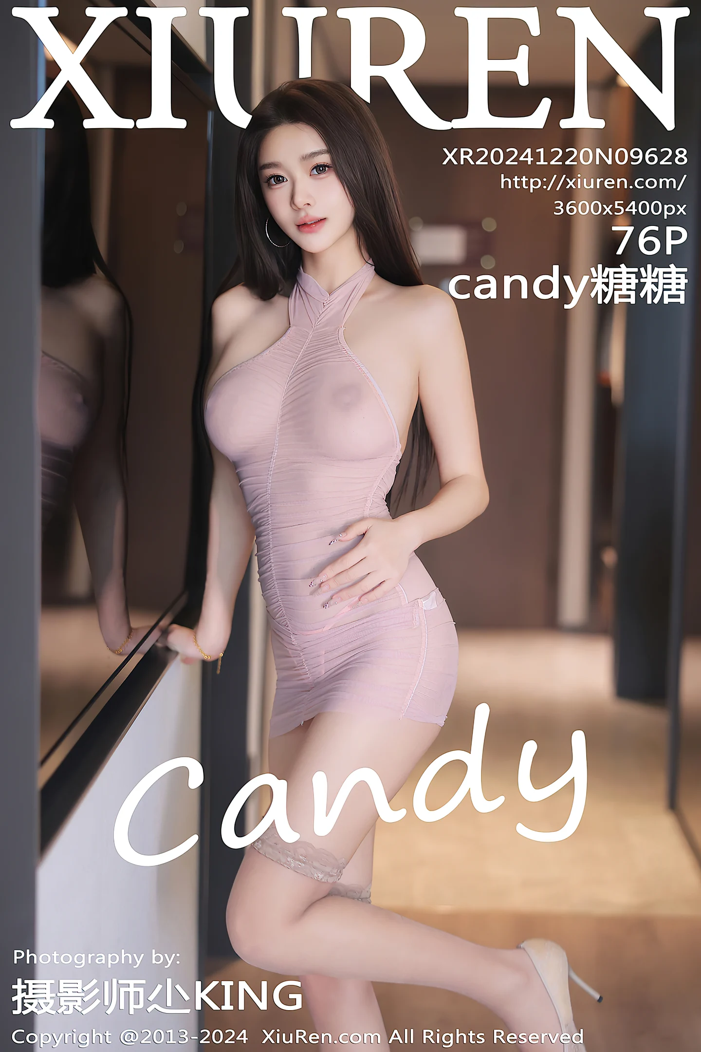 [XiuRen秀人网] VOL.9628 模特Candy糖糖性感粉色薄纱连衣裙配粉丝袜秀惹火身材诱惑写真76P-秀人网官方网站